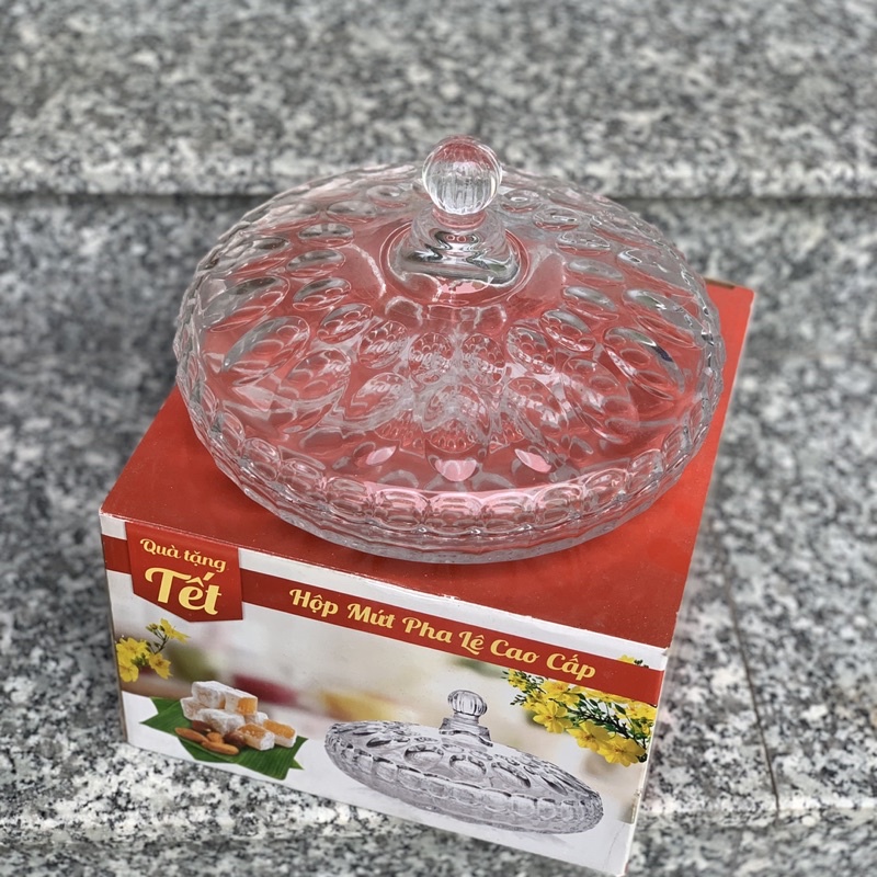 Khay mứt thủy tinh cao cấp đường kính 24cm (nắp không màu)