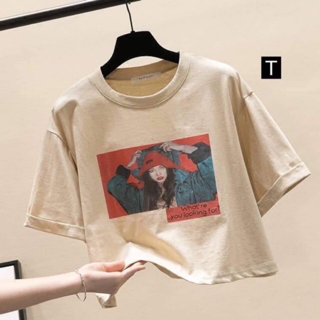 ÁO CROPTOP IN CHỮ VÀ HÌNH CÔ GÁI