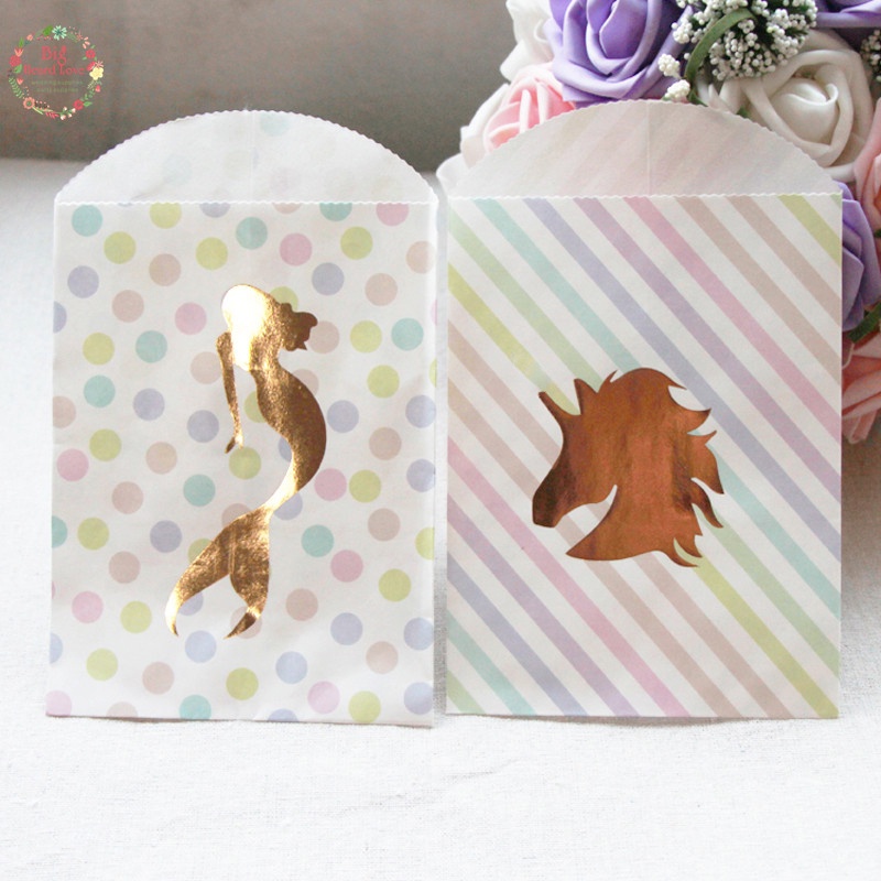 Set 12 Túi Giấy Đựng Kẹo Hình Kỳ Lân Và Nàng Tiên Cá Cho Tiệc Sinh Nhật / Đám Cưới