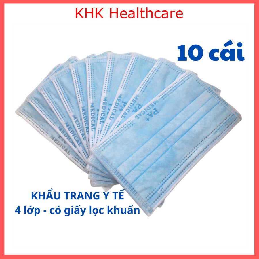 Xấp 10 khẩu trang y tế 4 lớp cao cấp có giấy kháng khuẩn theo tiêu chuẩn Bộ Y tế