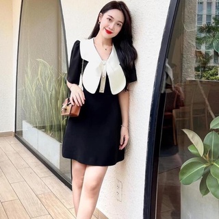 Váy suông nữ cổ sen trắng, đầm nữ cộc tay dáng suông trẻ trung