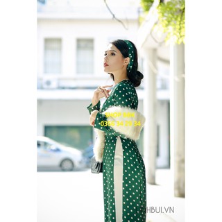 Áo Dài Chấm Bi Kèm Băng Đô