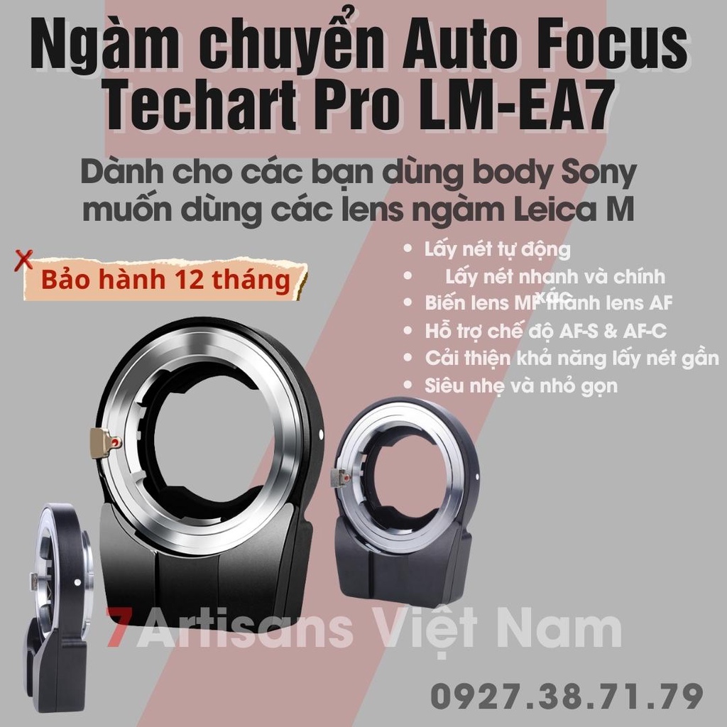 (CÓ SẴN) Ngàm chuyển lấy nét tự động AF (Auto Focus) Techart Pro LM-EA7 Cho SONY E MOUNT (LEICA M-SONY E)