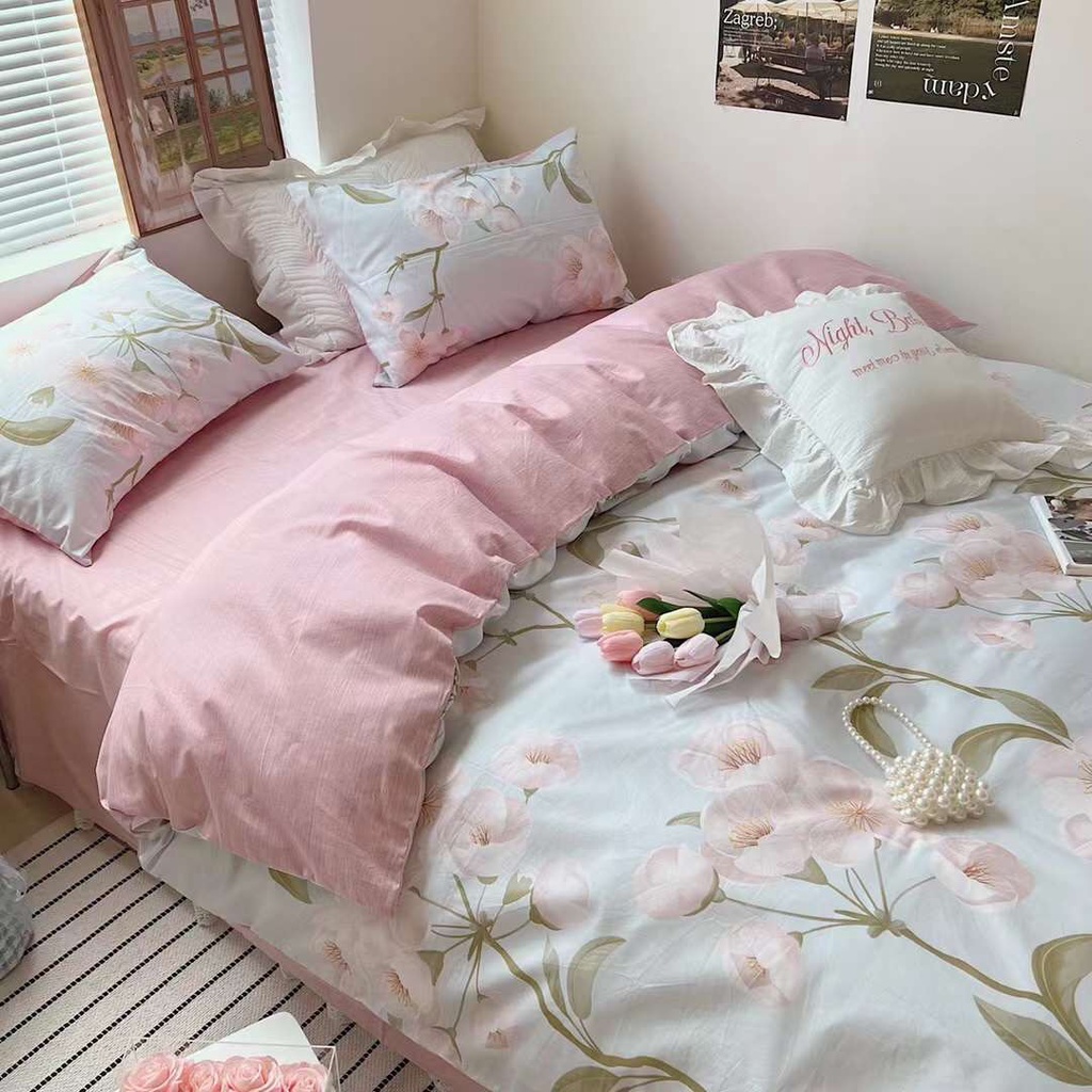 Bộ Chăn Ga Gối Cotton Living Nhập Khẩu Cao Cấp, Cotton 100% - Meo Meo Bedding