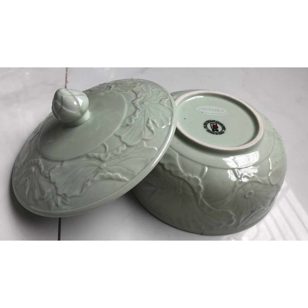 Thố sứ Donghwa màu xanh cẩn hoa sen Vinamilk