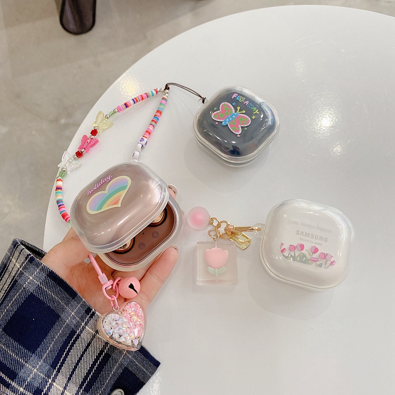 Vỏ Bảo Vệ Hộp Sạc Tai Nghe samsung galaxy Buds 2 / Buds Live / Buds FE / Buds2 Pro / Buds Pro ins Hình Hoa tulip / Gấu Dễ Thương Kèm Móc Treo Tiện Dụng