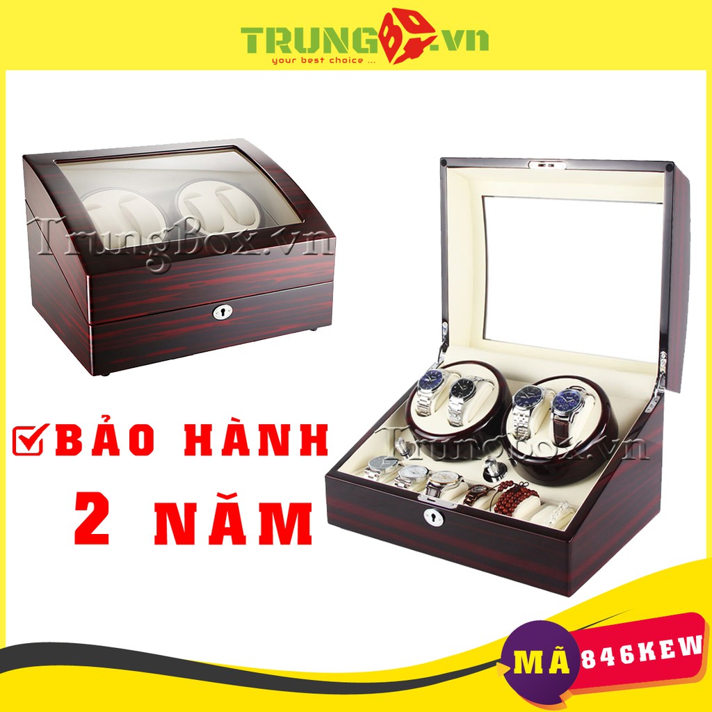 Hộp Xoay Đồng Hồ 4 Cơ 6 Tĩnh Vỏ Gỗ Sơn Mài Cao Cấp (Đèn LED) - Mã 846KEW