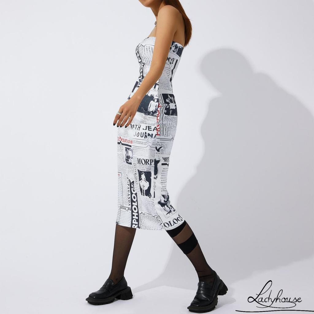 Ldd-đầm Ôm Dáng Không Dây In Hình Báo Cho Nữ Size S/M/L