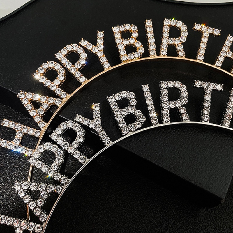 Băng đô cài tóc hình chữ Happy Birthday đính đá long lanh cho nữ