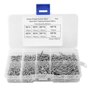Hộp 800 đinh vít inox M2 kích thước đa dạng bằng nhựa sắp xếp gọn gàng