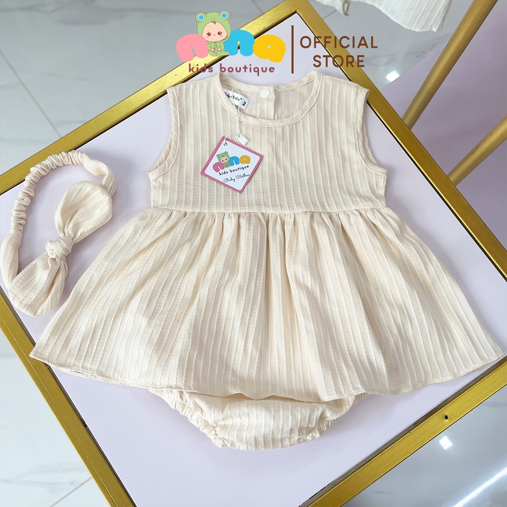 Váy body em bé gái sơ sinh Nina Kids Boutique Bộ đầy tháng sơ sinh bé gái Đồ hè cho bé Size 0m 24m Kèm Turban nơ