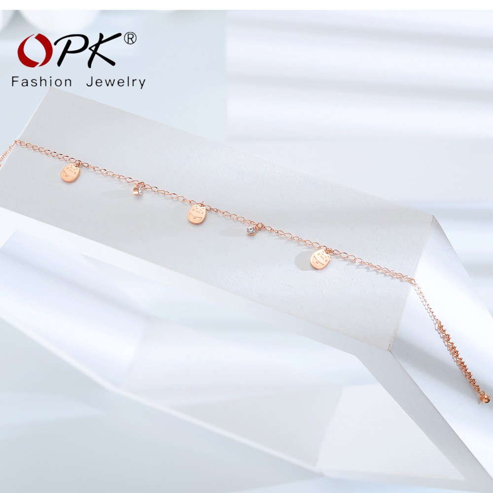 ✺OPK Women s Anklet Lucky Cat Cubic Zirconium Steel Bền Vàng Hồng không tẩy trắng Kích thước Miễn phí Thời trang Nữ