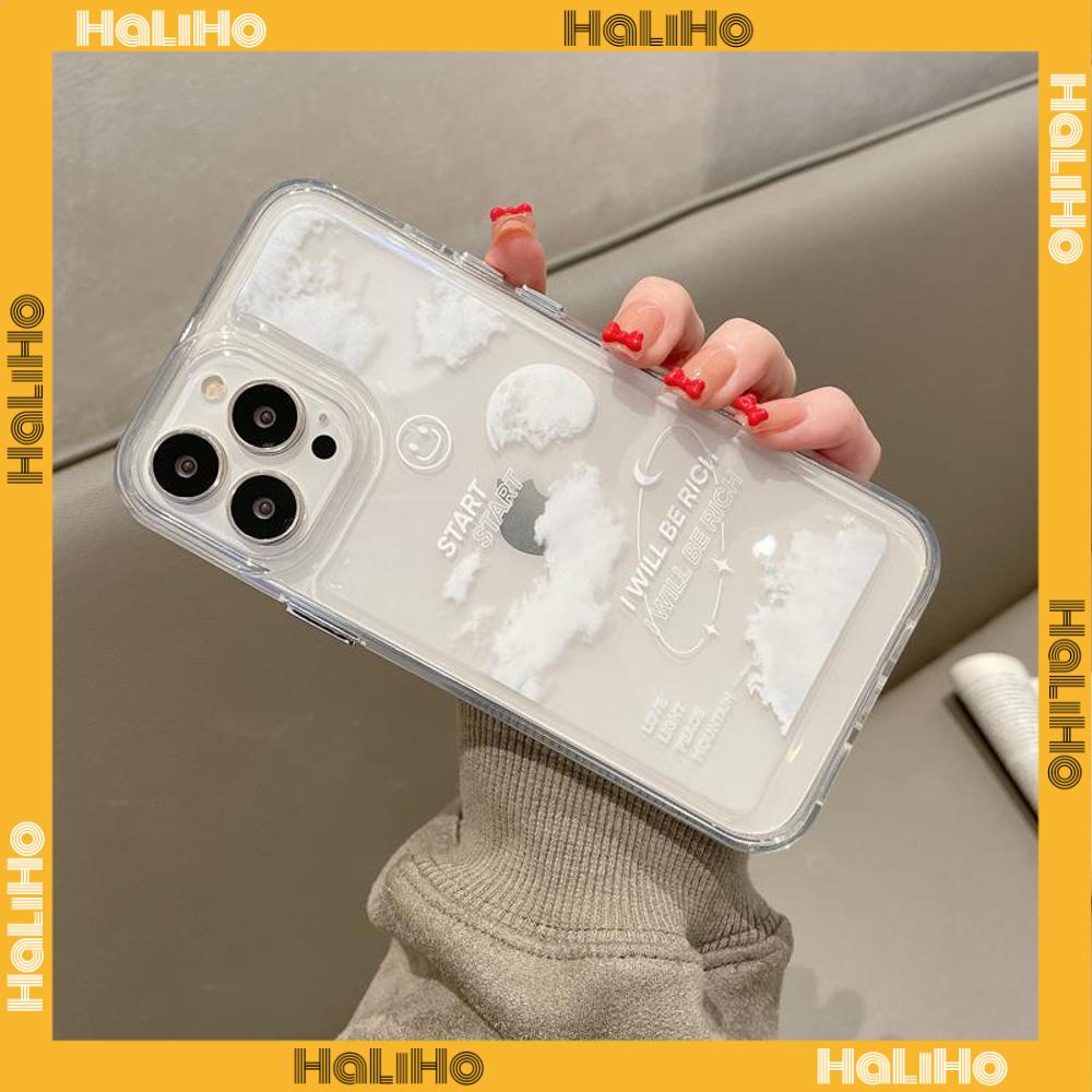 Ốp điện thoại TPU mềm dày trong suốt in hình đám mây/ mặt cười thích hợp cho iPhone 13 Pro Max 12 Pro Max 11 7 Plus