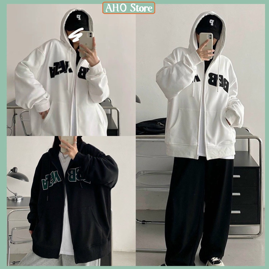 Áo Khoác Nỉ Nam Nữ BBB Mũ To 2 Lớp Áo Hoodie Nỉ Có Túi Form Rộng Tay Bồng Khóa Kéo Có Mũ