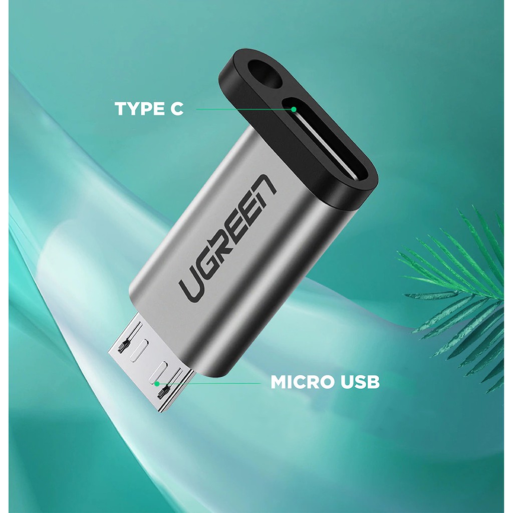 Đầu chuyển cổng Type C sang cổng Micro USB dài 2,5cm UGREEN US282 50590 vỏ nhôm