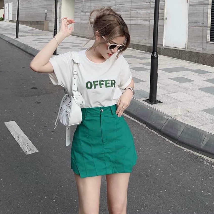 Sét đùi kiểu váy áo trắng in chữ sang chảnh thời trang mùa hè cho nàng dạo phố