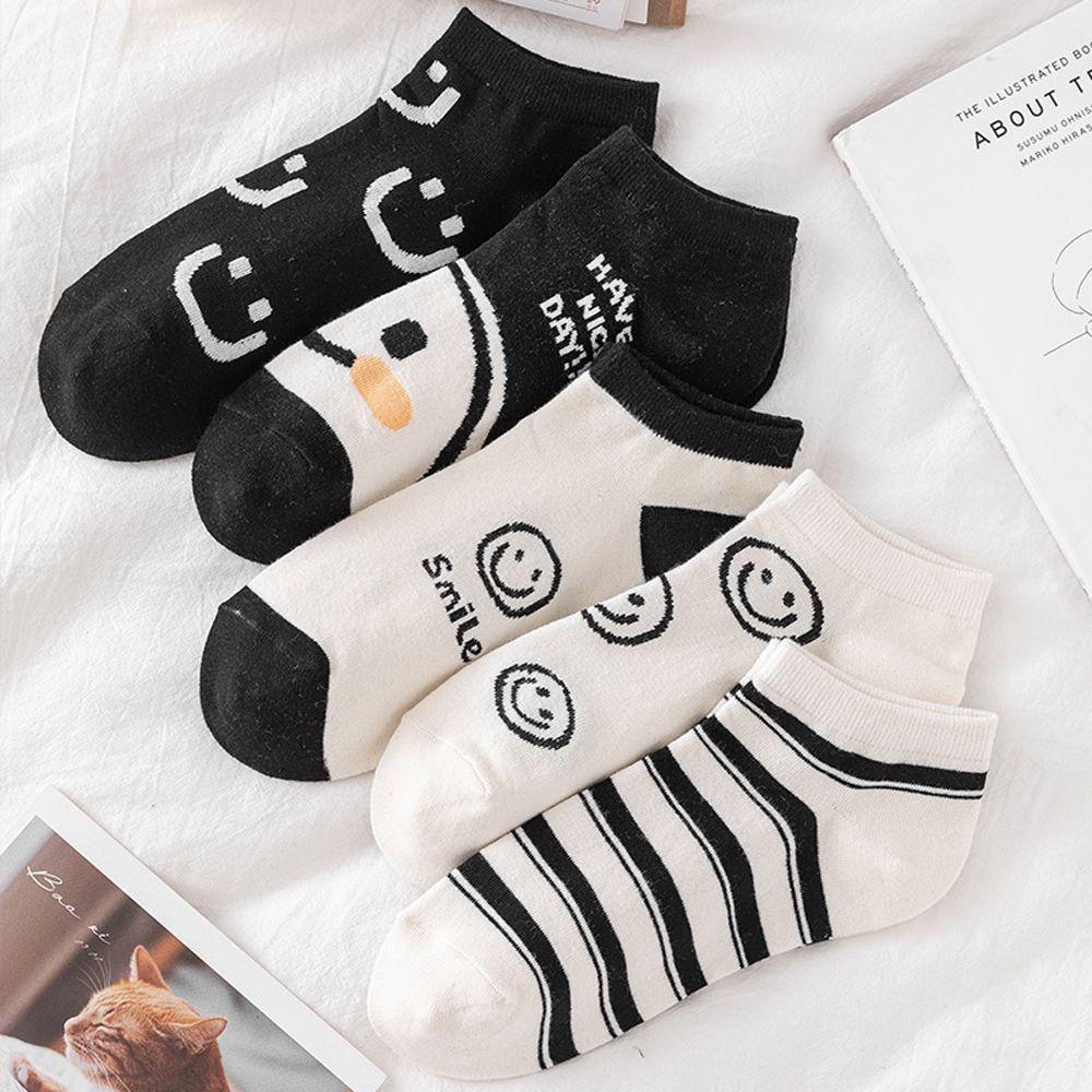 Vớ Cotton Cổ Thấp Thoáng Khí In Họa Tiết Mặt Cười Phối Kẻ Sọc Ngọt Ngào Thời Trang Cho Nữ
