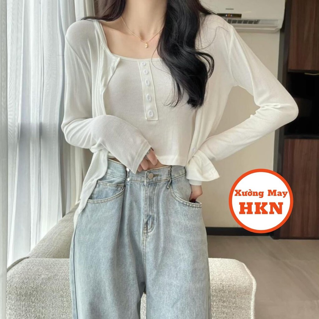 Set Áo Nữ 2 Dây 1 Hàng Cúc Giữa Chất Liệu Mềm Mại Mặc Thoáng Mát Mã 570 Xưởng May HKN
