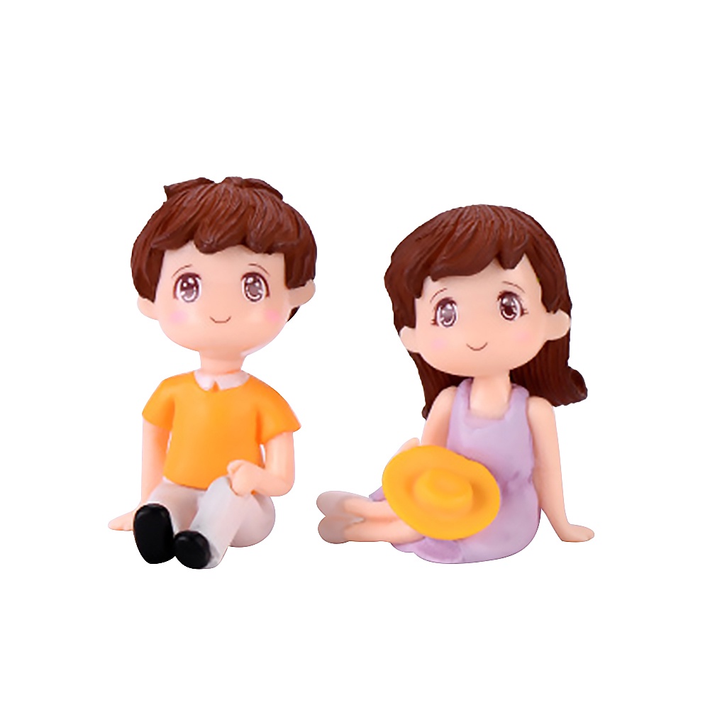 【SPP】2Pcs Mini Girl Boy Sit Down Look Up Model Figurine Landscape Ornament DIY Decor