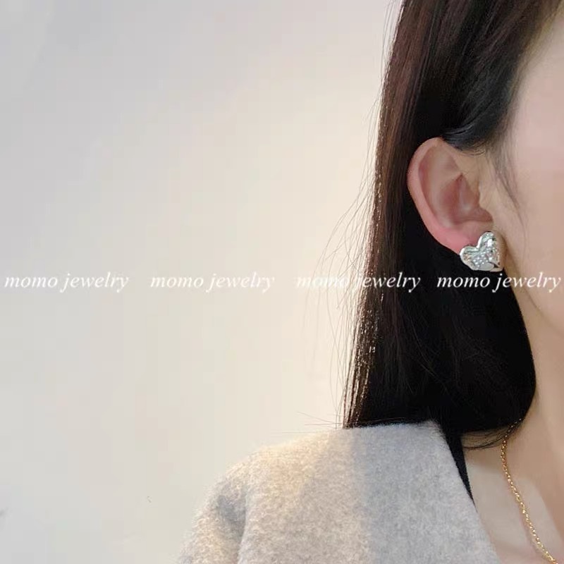 Bông Tai Mạ Bạc Đính Hạt Hình Trái Tim Thời Trang Cao Cấp 2022