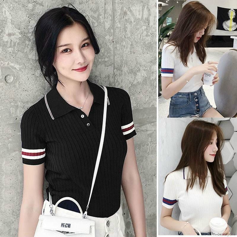 Áo len mongtogi nữ cổ bẻ dáng áo polo phối viền cổ viền tay áo nhiều màu hàng Quảng Châu AL003 [ảnh shop chụp ở cuối]