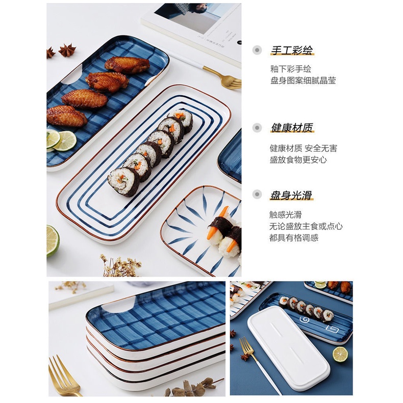 Đĩa Sứ Hình Chữ Nhật Dài Phong Cách Nhật Bản / Nhật Bản Độc Đáo