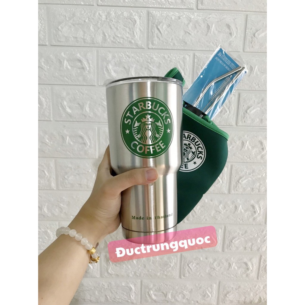 Ly Giữ Nhiệt Thái Lan 900ml Tặng 2 Ống Hút Inox + Cọ Rửa Và Túi Chống Sốc