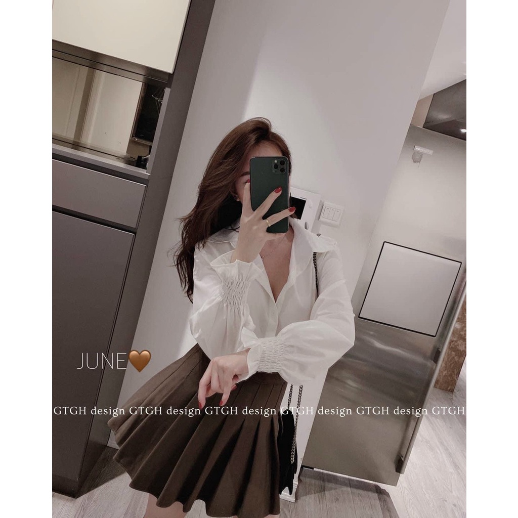 Áo Sơ mi nữ form rộng công sở kiểu tay phồng  dáng dài  mặc trơn hay phối gile đẹp Phong Cách Retro Hàn Quốc LICA - A24