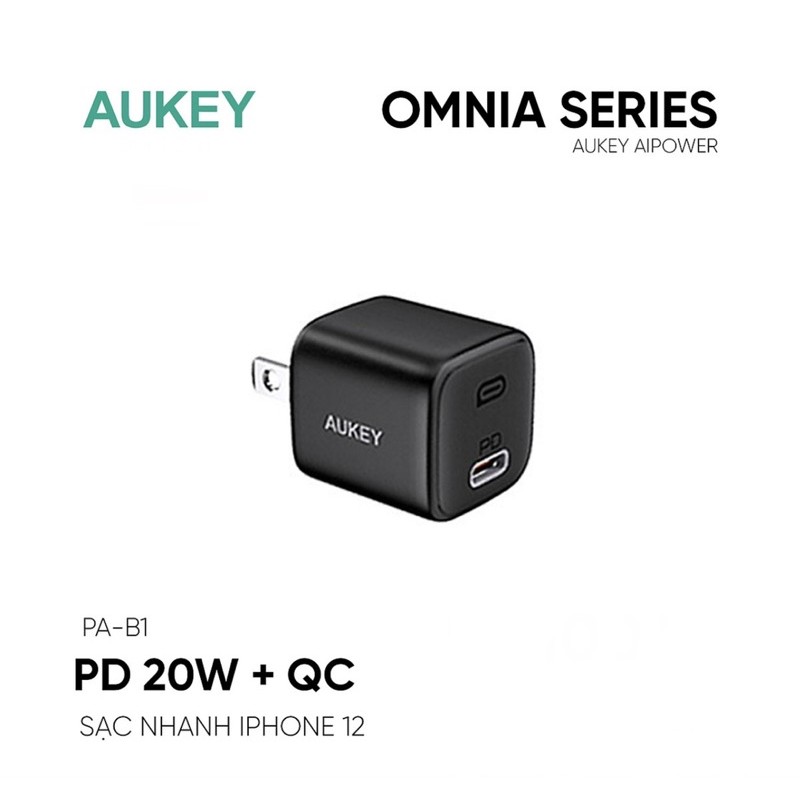 Adapter Sạc Aukey 20W PA-B1 PD 20W QC Củ Sạc Aukey Omnia Power Delivery 20W Ultra Minima