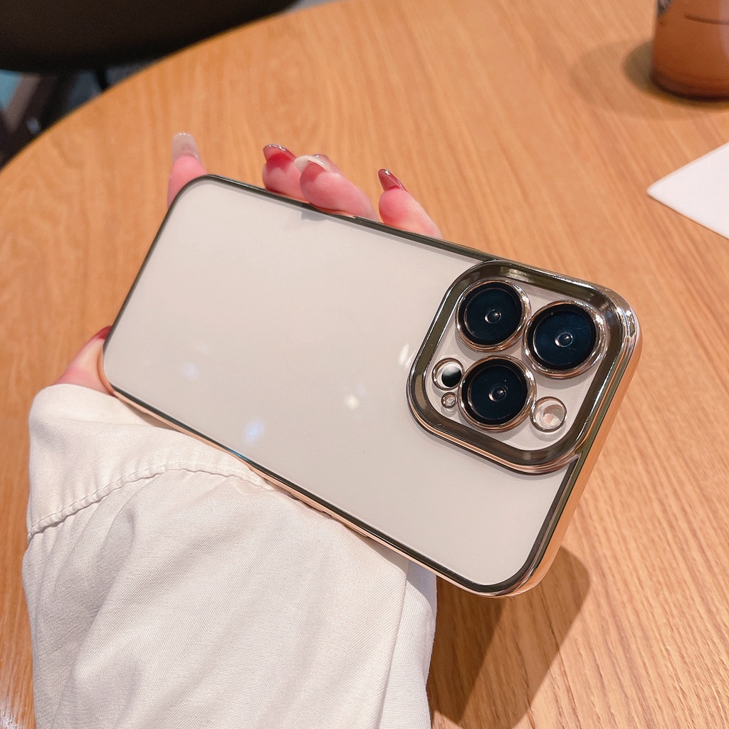Ốp Điện Thoại Mềm Trong Suốt Chống Sốc Viền Kim Loại 6D Sang Trọng Cho iPhone 13 Pro Max 12 Pro 11 Pro Max