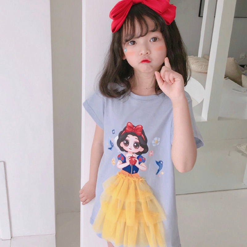 DISNEY Đầm Công Chúa Ngắn Tay Phối Lưới Xinh Xắn Dành Cho Bé Gái