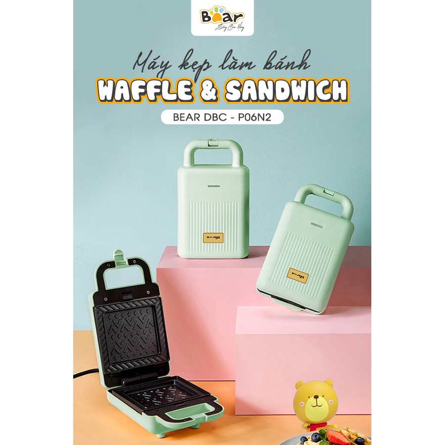 Máy nướng bánh mì kẹp nướng bánh Sandwich làm bánh Waffle, rán trứng xúc xích Bear DBC-P06N2 (Bảo hành 18 tháng)