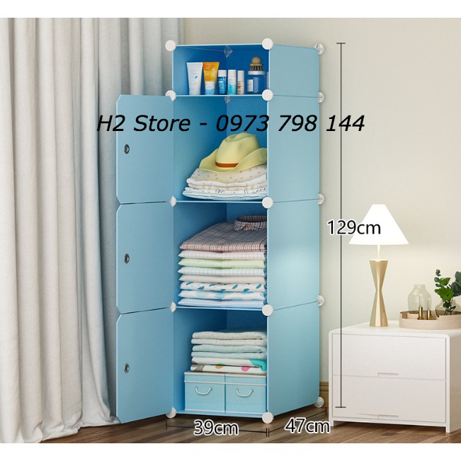 [HOT] TỦ NHỰA 3 Ô + 1 Ô NHỎ MÀU XANH NHẠT ĐỂ ĐỒ GẤP THÔNG MINH sâu 37cm