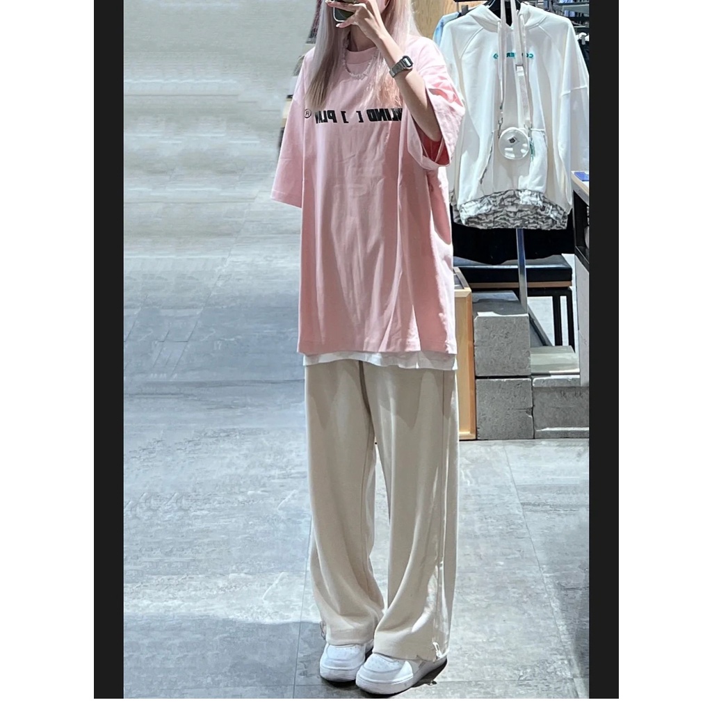 Quần Thể Thao Lưng Cao Ống Rộng Phối Dây Rút Phong Cách retro Mỹ Size S-4XL