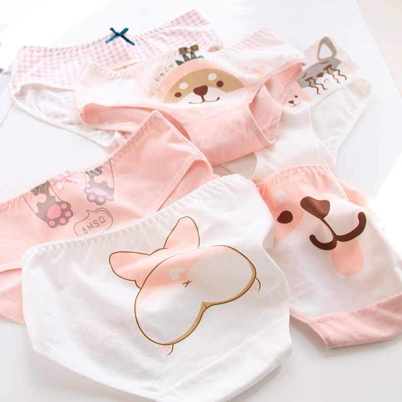 Set bộ 5 quần lót nữ cotton họa tiết hoạt hình cún Corgi | BigBuy360 - bigbuy360.vn