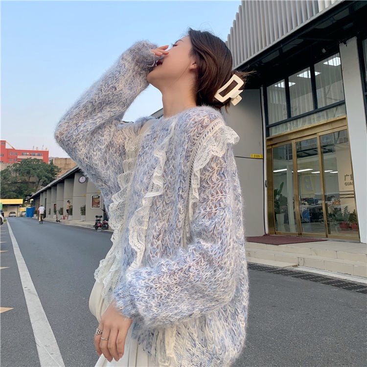 Áo Len Tay Dài Họa Tiết Màu Nhuộm Phong Cách Hàn Quốc Ngọt Ngào