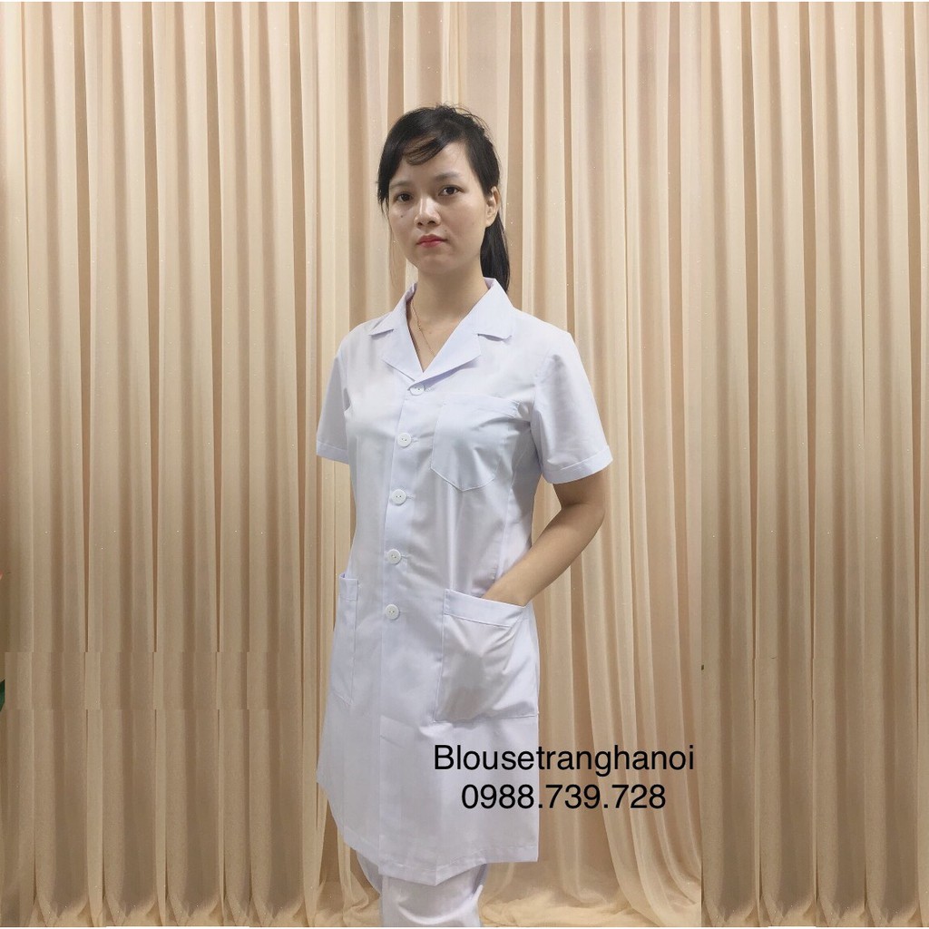 (hàng đẹp) Áo blouse y tế nữ - áo bác sỹ nữ dài tay, áo phòng thí nghiệm, áo dược sĩ- Blouse trắng Hà Nội