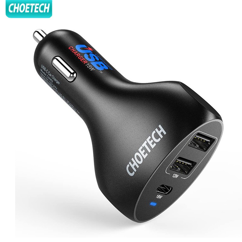 Bộ Sạc CHOETECH USB C Trên Ô Tô 3 Cổng 18W PD Sạc Nhanh 12W 2.4A Cổng Kép