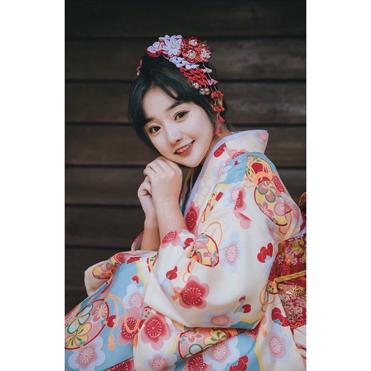 Trang phục nhật bản kimono mẫu hoa cam ( sẵn )