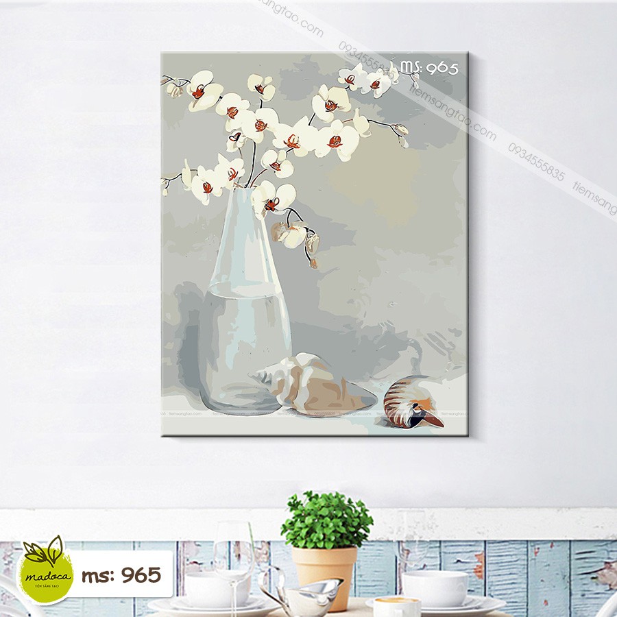 Tranh tô màu số hóa Madoca có khung 40x50cm Bình Lan Trắng mã 965 , 966 ,967