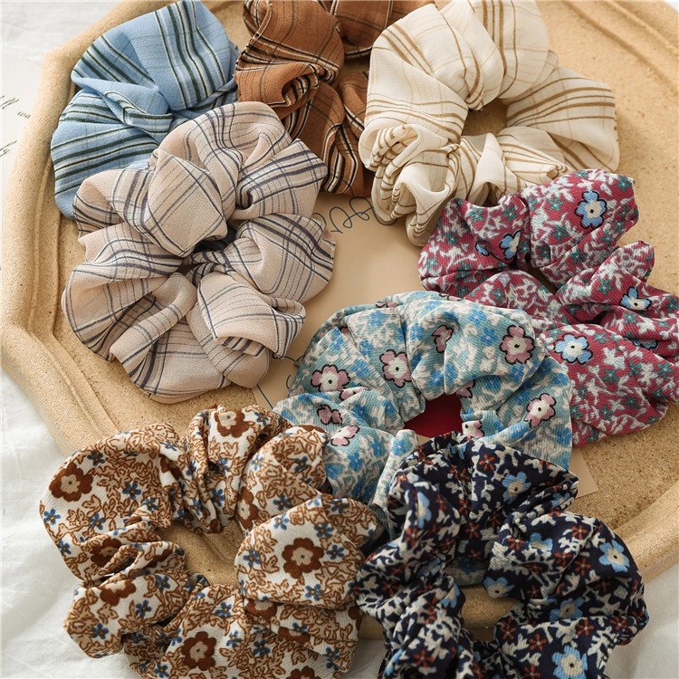 Dây buộc tóc Scrunchies vải thô hoa nhí - Mã SC023