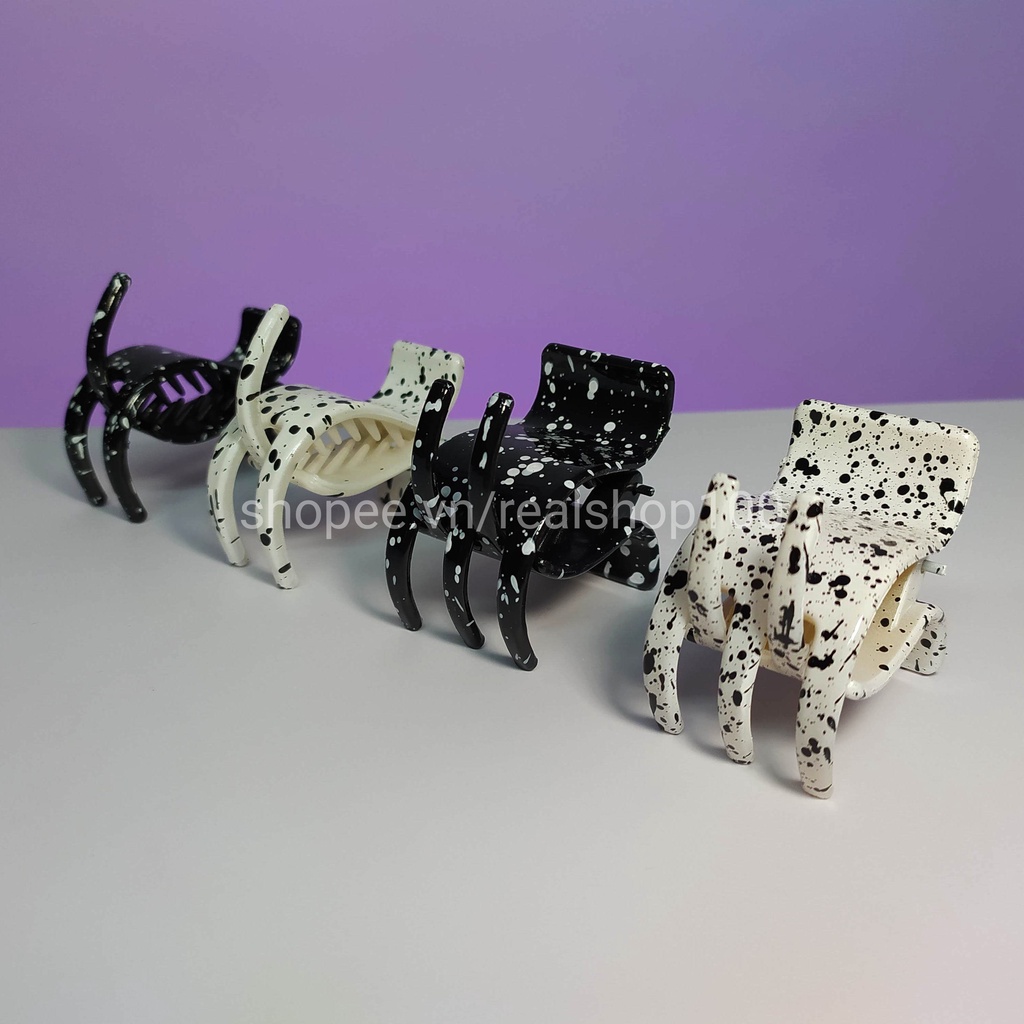 Lẻ 1 chiếc kẹp gắp tóc - kẹp càng cua 3 răng 5 răng sơn đốm trắng đen - Hình thật 100%