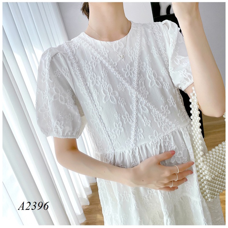 Váy Bầu Đầm Bầu Xinh A2396 váy trắng đính hạt ngọc xoè