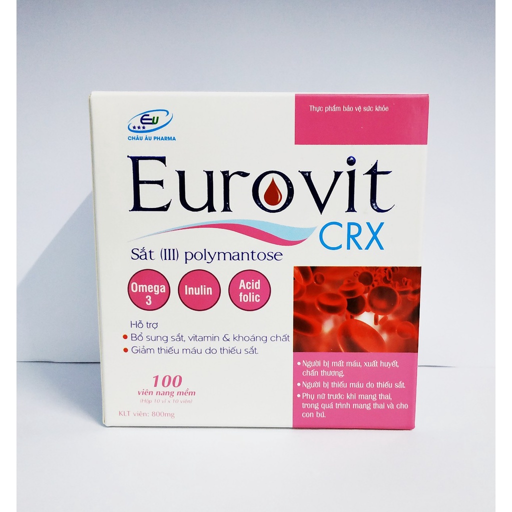 Viên Bổ Máu Eurovit – Bổ Sung Sắt III – Acid Folic – Không Nóng, Không Táo Bón – Bổ Sung Sắt Cho Các Đối Tượng, Hộp 100V