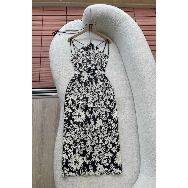 [Mẩu Mới] Đầm Body In Họa Tiết Hoa Lá