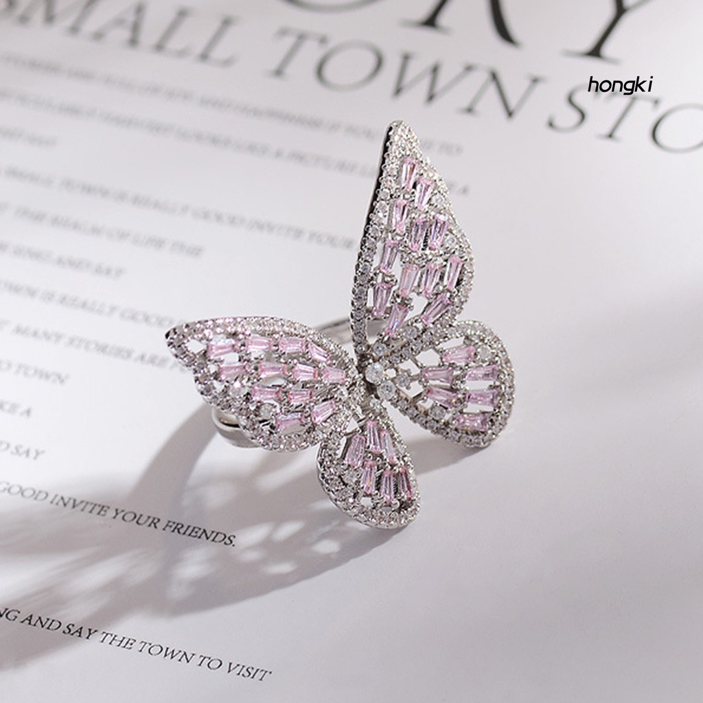 BUTTERFLY Nhẫn Hợp Kim Hình Bướm Đính Đá Thời Trang Cho Nữ