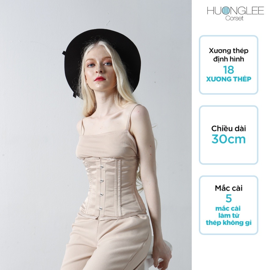 [HUONGLEE Corset] Đai Gen Nịt Bụng Corset 18 Xương Định Hình Chất Liệu Satin Bóng Hỗ Trợ Giảm Eo Giảm Mỡ Bụng