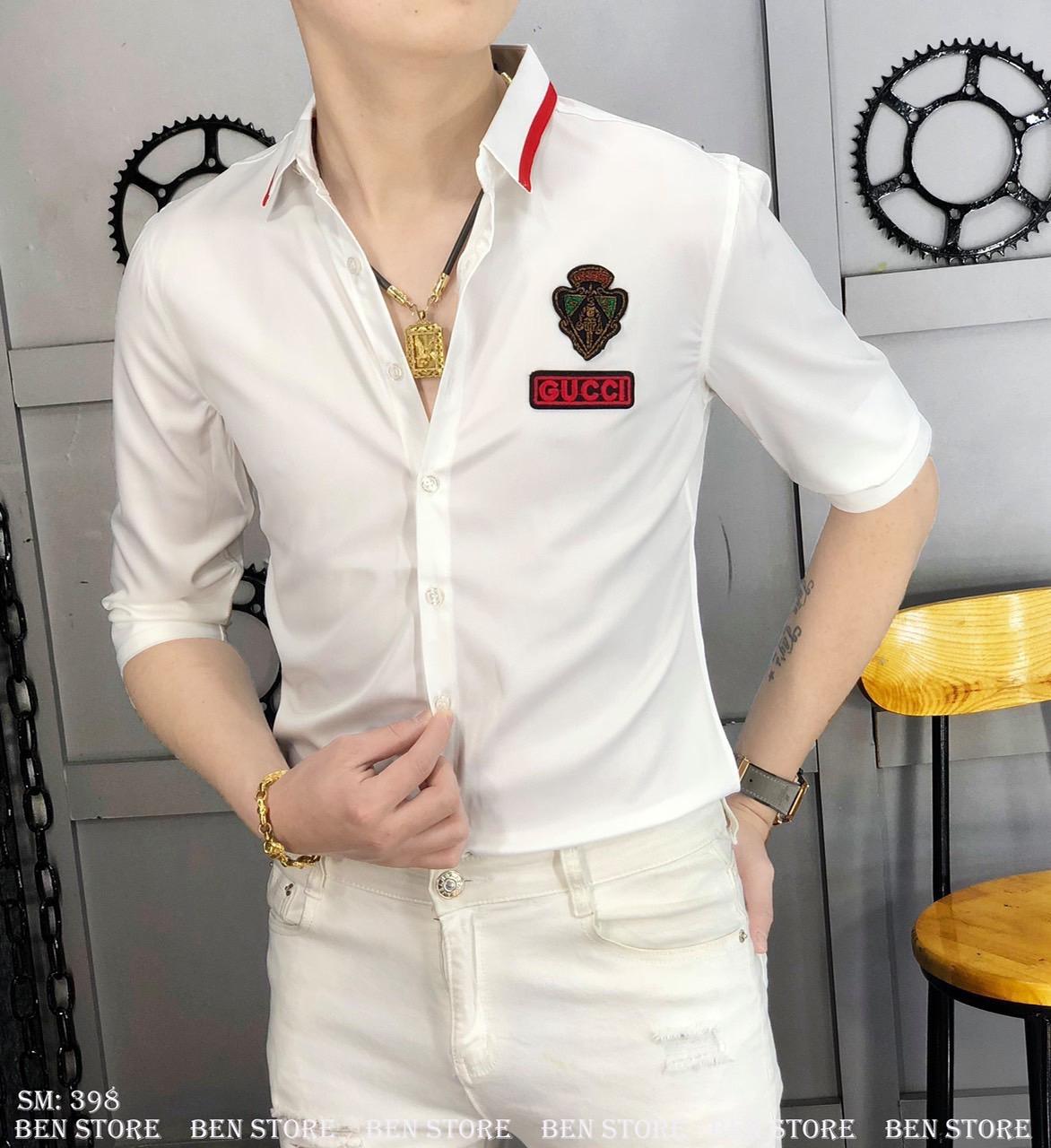 Áo sơ mi nam thêu logo GUCCI thời trang cao cấp hàng shop KAYTA-FASHION