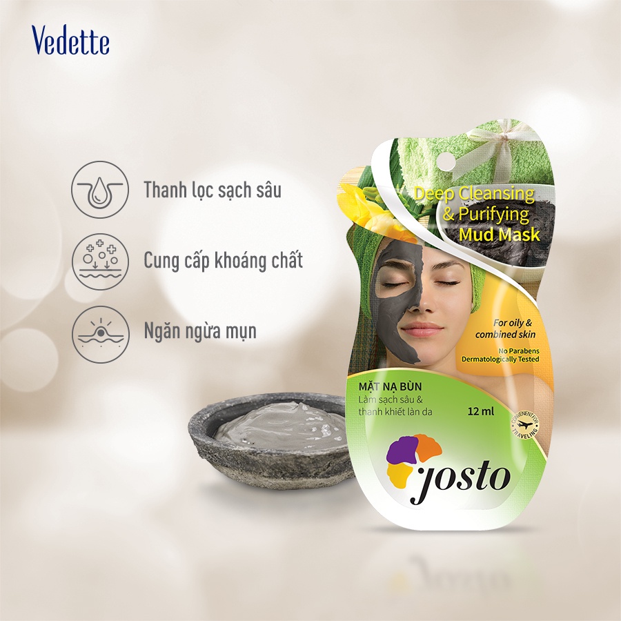 Mặt nạ bùn sạch sâu dịu nhẹ Josto Deep Cleansing & Purifying Mud Mask 12ml