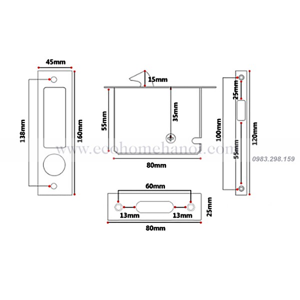 Tay nắm âm kết hợp khóa cửa lùa CH.8020